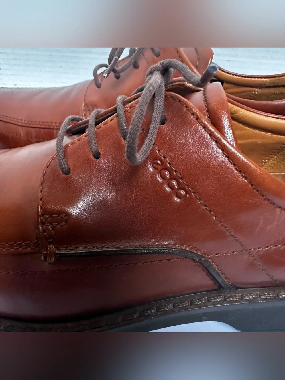 Ecco Men’s Whiskey Brown Holton Apron Toe Derby Dress Shoes- Size 44/US 10/10.5